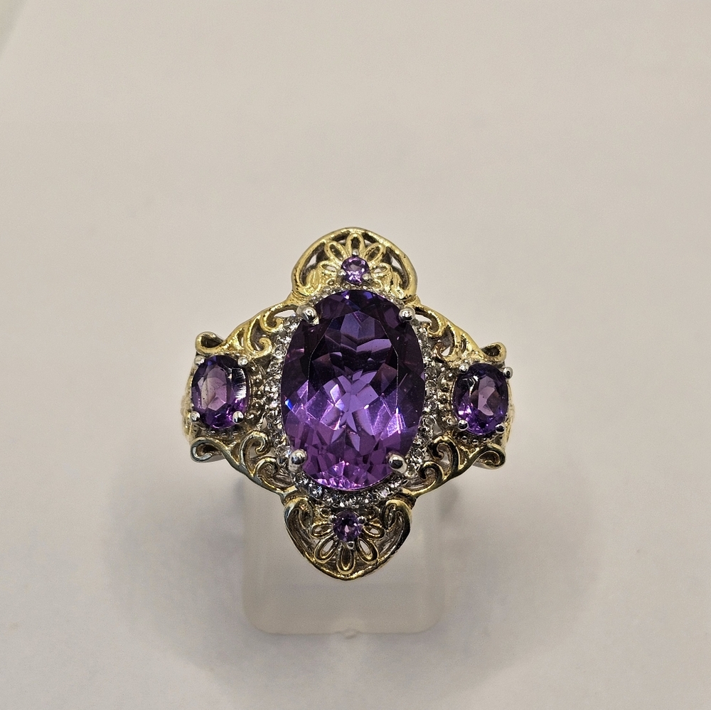 Gorgeous Amethyst Ring with Alexite Accents Size 8. Sterling & 18k Gold! - Picture 3 of 9